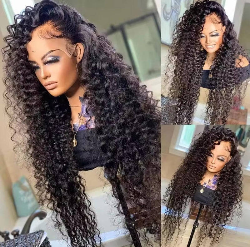 Peruca frontal  laço 13x4 encaracolado frente do laço perucas de cabelo humano para as mulheres molhado e ondulado  fechamento do laço
