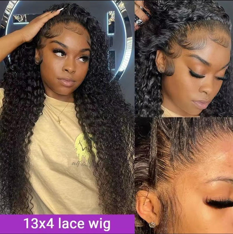 Peruca frontal  laço 13x4 encaracolado frente do laço perucas de cabelo humano para as mulheres molhado e ondulado  fechamento do laço