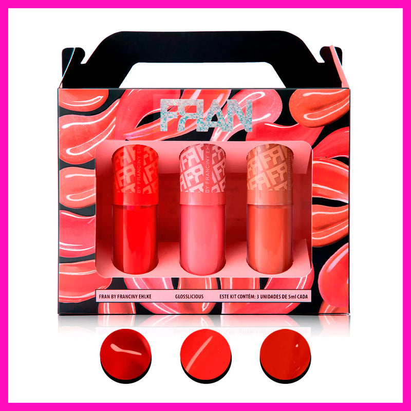 Kit gloss labial 3 unidades Glosslicious 15ml | Fran by Franciny Ehlke