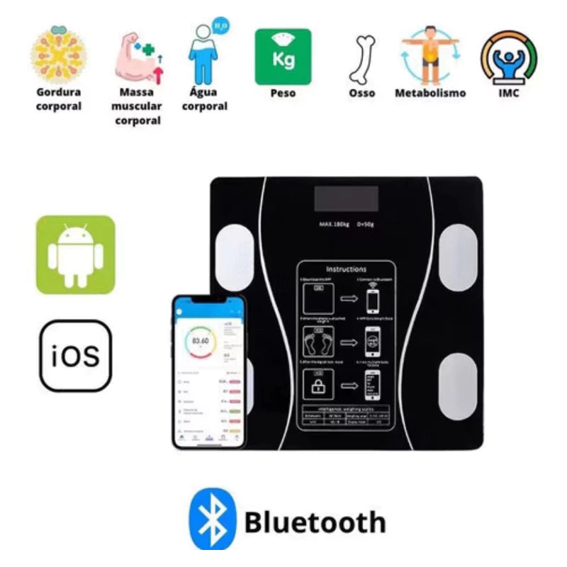 Balança Digital de Bioimpedância Bluetooth Profissional