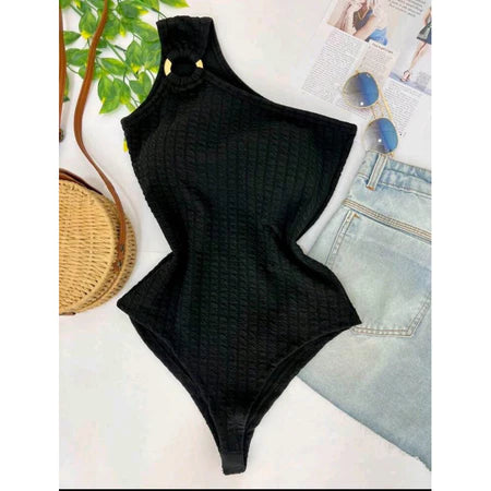 Body Feminino Alça Mula Manca com Bojo e Detalhe Argola - Moda Verão