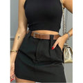 Conjunto Feminino 3 Peças Short Saia + Cinto + Cropped Modelagem Alfaiataria