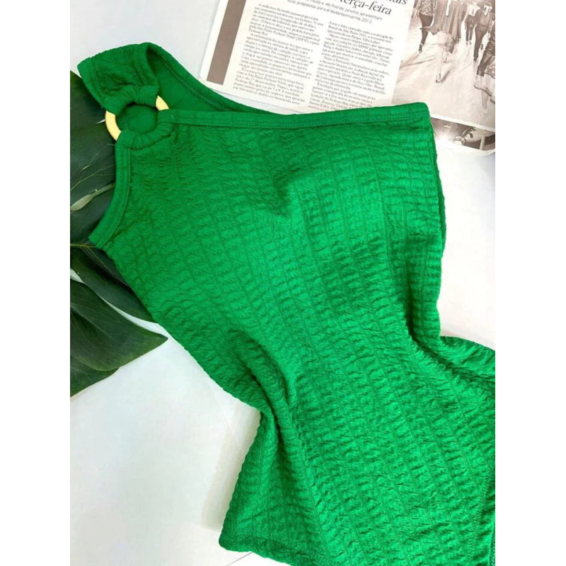 Body Feminino Alça Mula Manca com Bojo e Detalhe Argola - Moda Verão