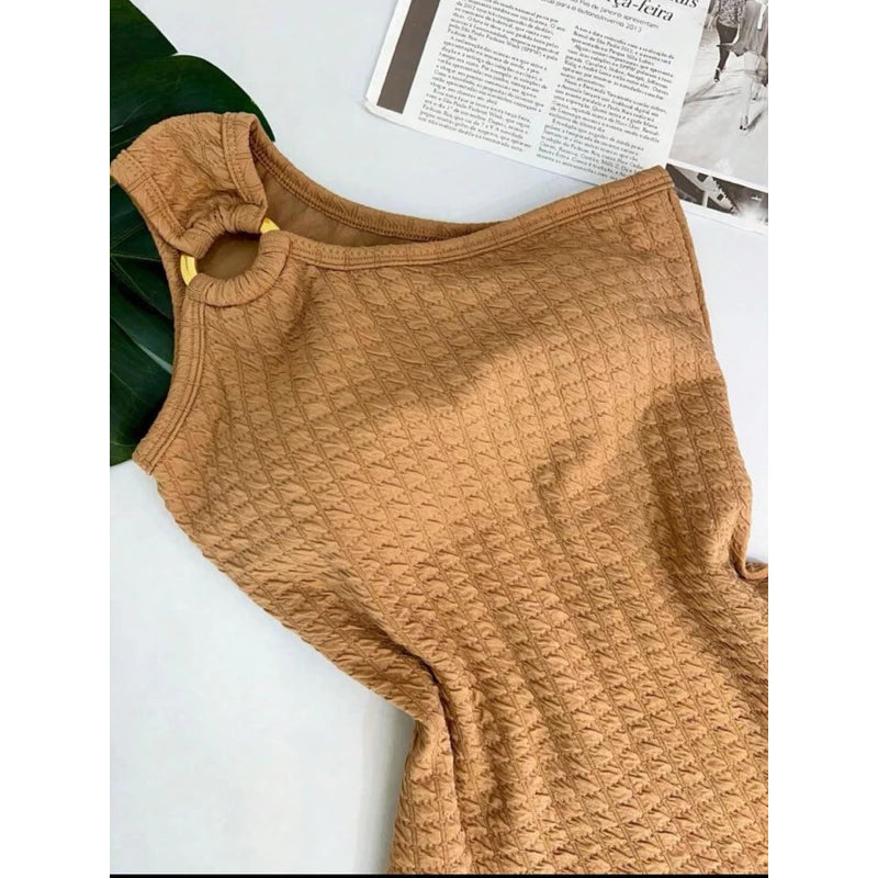 Body Feminino Alça Mula Manca com Bojo e Detalhe Argola - Moda Verão