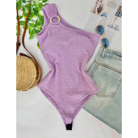 Body Feminino Alça Mula Manca com Bojo e Detalhe Argola - Moda Verão