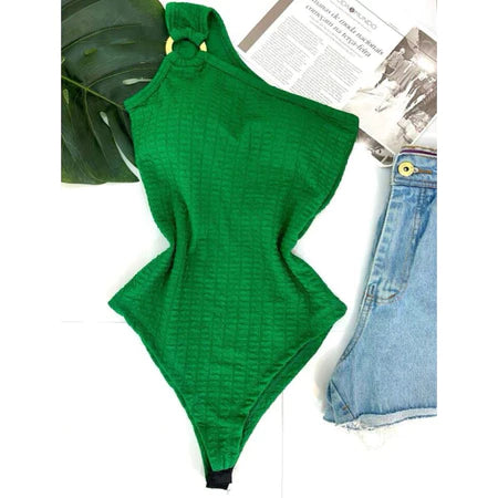 Body Feminino Alça Mula Manca com Bojo e Detalhe Argola - Moda Verão