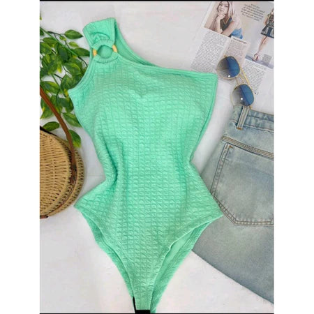 Body Feminino Alça Mula Manca com Bojo e Detalhe Argola - Moda Verão