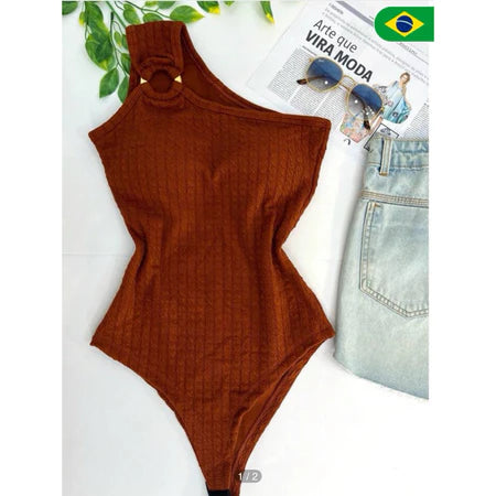 Body Feminino Alça Mula Manca com Bojo e Detalhe Argola - Moda Verão