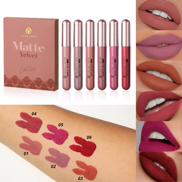 6 Conjunto de batom fosco Brilho labial fosco Veludo Brilho labial fosco à prova d'água