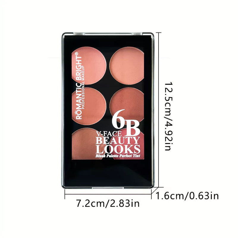 Paleta de Blush fosco, 6 cores, fácil de maquiagem, cor tridimensional Natural, à prova d'água, Blush Rouge